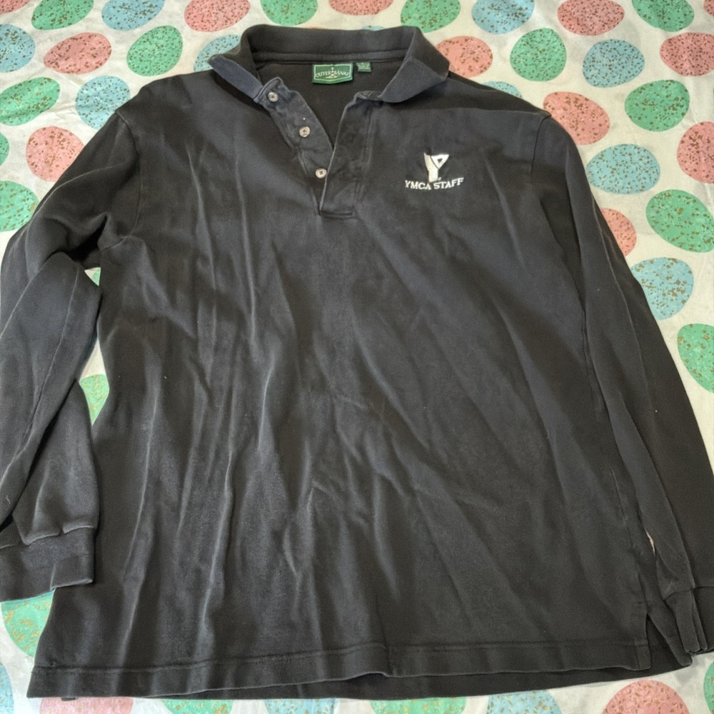 YMCA staff‎ long sleeve Polo Shirt Outer banks Black Men's Large